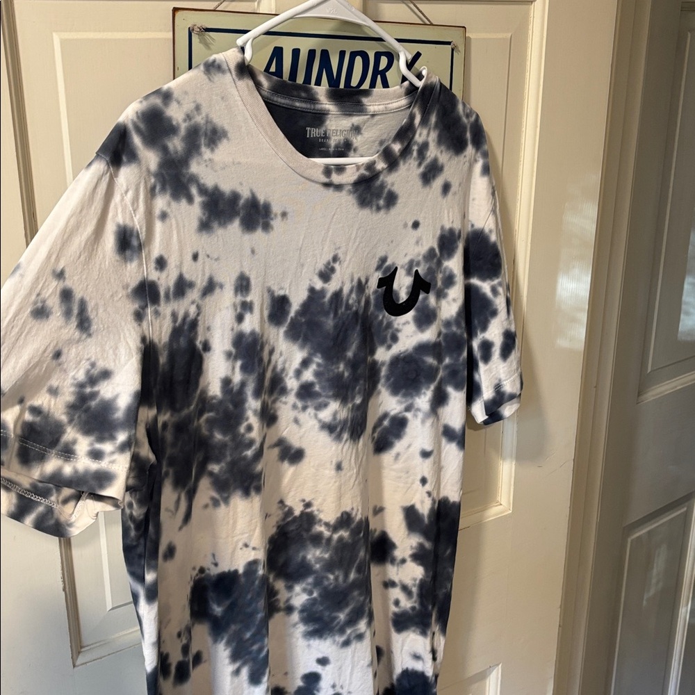 True Religion Grey and White Tie-Dye Tee